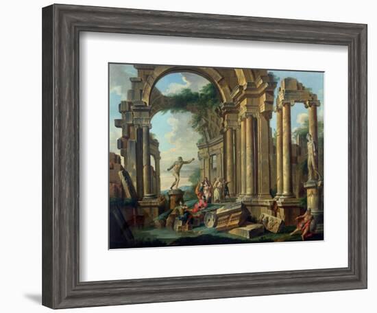 An Architectural Capriccio with Statues of the Warrior Agasias and the Apollo Belvedere-Giovanni Paolo Pannini-Framed Giclee Print