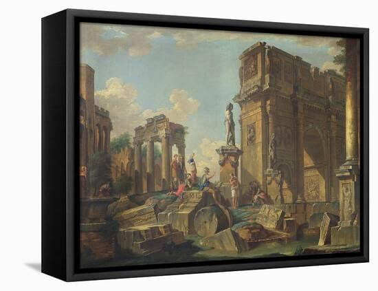 An Architectural Capriccio with the Arch of Constantine-Giovanni Paolo Pannini-Framed Premier Image Canvas