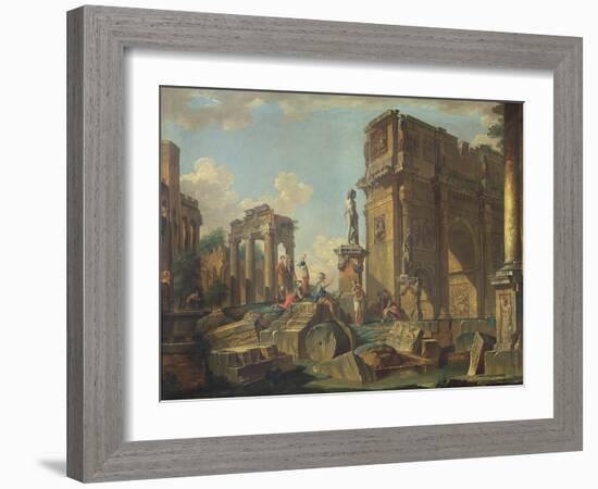 An Architectural Capriccio with the Arch of Constantine-Giovanni Paolo Pannini-Framed Giclee Print