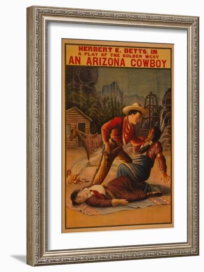 An Arizona Cowboy - Cowboy and Indian Fight Poster-Lantern Press-Framed Art Print