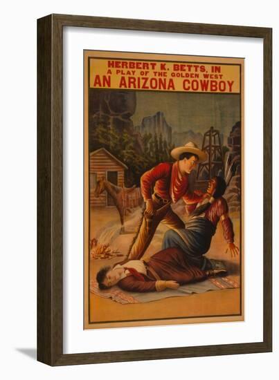 An Arizona Cowboy - Cowboy and Indian Fight Poster-Lantern Press-Framed Art Print