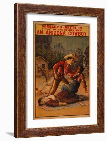 An Arizona Cowboy - Cowboy and Indian Fight Poster-Lantern Press-Framed Art Print