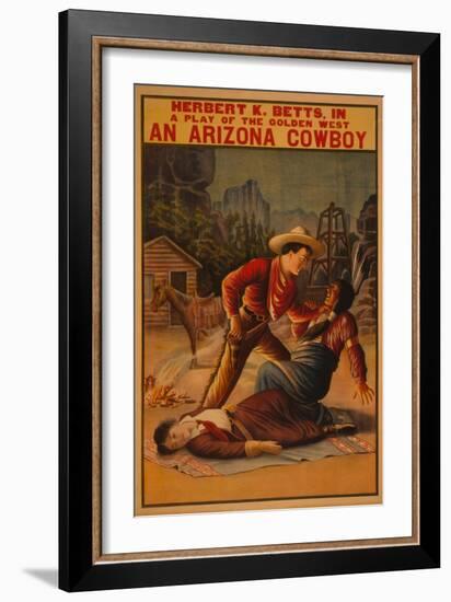 An Arizona Cowboy - Cowboy and Indian Fight Poster-Lantern Press-Framed Art Print