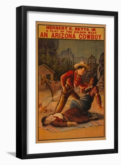 An Arizona Cowboy - Cowboy and Indian Fight Poster-Lantern Press-Framed Art Print