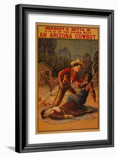 An Arizona Cowboy - Cowboy and Indian Fight Poster-Lantern Press-Framed Art Print