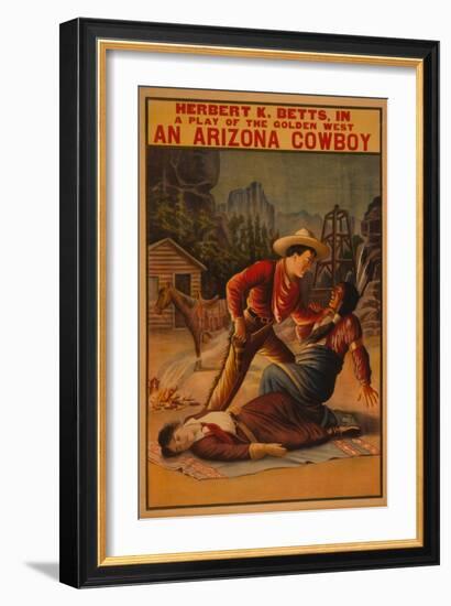 An Arizona Cowboy - Cowboy and Indian Fight Poster-Lantern Press-Framed Art Print