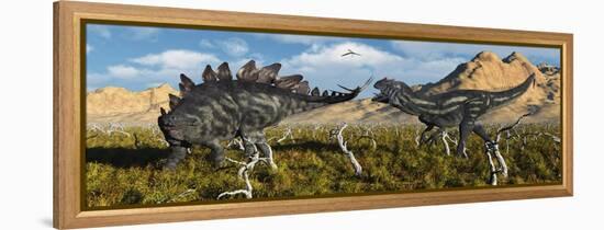 An Armor Plated Stegosaurus Defending Itself from an Attacking Allosaurus-null-Framed Stretched Canvas