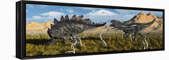 An Armor Plated Stegosaurus Defending Itself from an Attacking Allosaurus-null-Framed Stretched Canvas