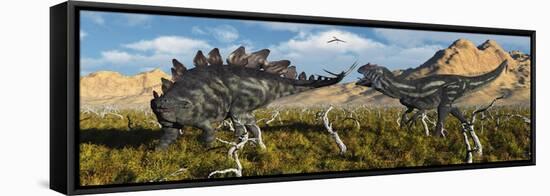 An Armor Plated Stegosaurus Defending Itself from an Attacking Allosaurus-null-Framed Stretched Canvas