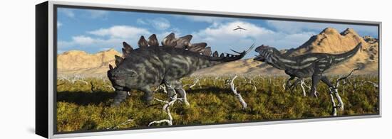 An Armor Plated Stegosaurus Defending Itself from an Attacking Allosaurus-null-Framed Stretched Canvas