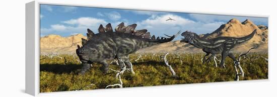 An Armor Plated Stegosaurus Defending Itself from an Attacking Allosaurus-null-Framed Stretched Canvas