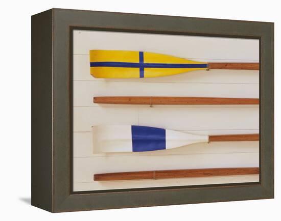 An Array of boat oars Mounted on a wall-null-Framed Premier Image Canvas