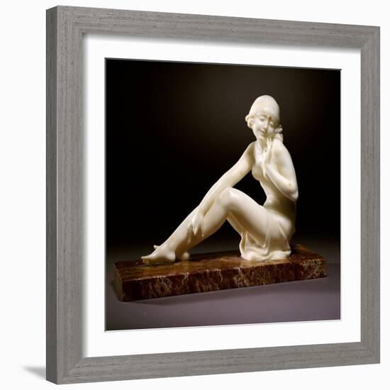 An Art Deco Alabaster Figure, Modelled as a Nude Female Bather-null-Framed Giclee Print