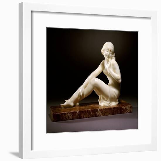 An Art Deco Alabaster Figure, Modelled as a Nude Female Bather-null-Framed Giclee Print