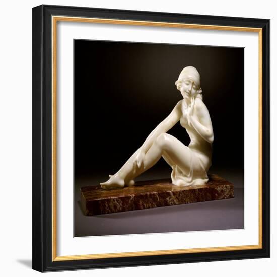 An Art Deco Alabaster Figure, Modelled as a Nude Female Bather-null-Framed Giclee Print