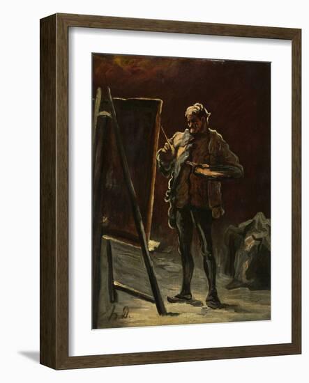 An Artist, C.1870?-75 (Oil on Canvas, Mounted on Panel)-Honore Daumier-Framed Giclee Print