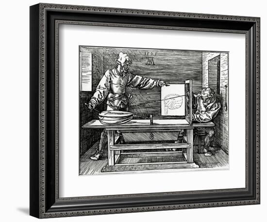 An Artist Drawing a Lute with the Aid of a Perspective Apparatus-Albrecht Dürer-Framed Premium Giclee Print