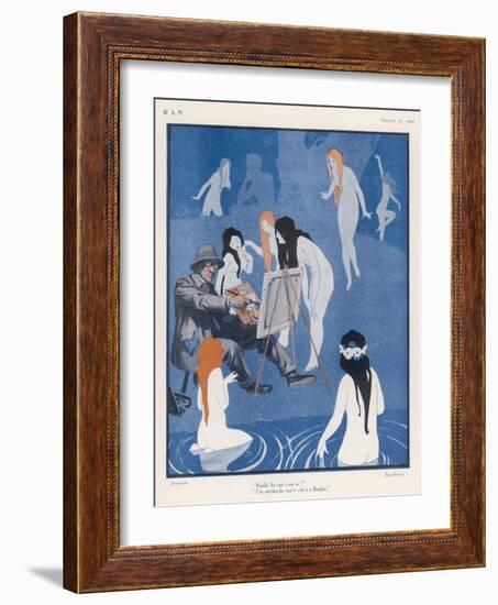 An Artist Paints a Dreary Beach Scene Unaware of the Water-Nymphs Disporting-Tom Purvis-Framed Art Print