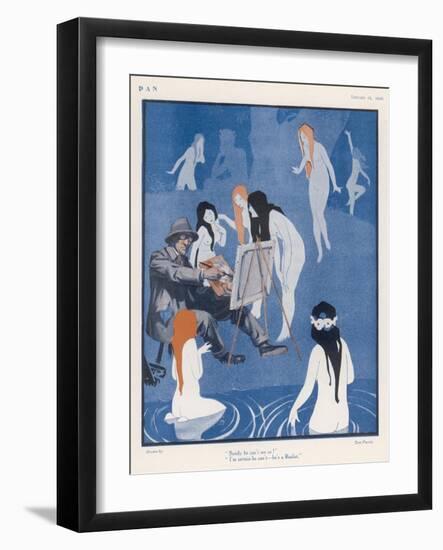 An Artist Paints a Dreary Beach Scene Unaware of the Water-Nymphs Disporting-Tom Purvis-Framed Art Print