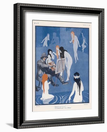 An Artist Paints a Dreary Beach Scene Unaware of the Water-Nymphs Disporting-Tom Purvis-Framed Art Print