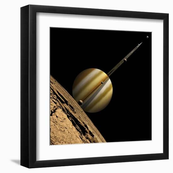 An Artist's Depiction of a Ringed Gas Giant Planet with Six Moons-null-Framed Art Print