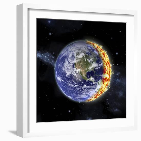 An Artist's Depiction of Planet Earth Catching on Fire-null-Framed Art Print