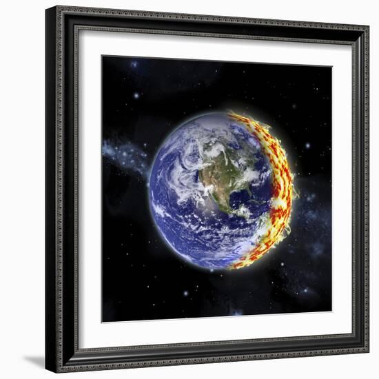 An Artist's Depiction of Planet Earth Catching on Fire-null-Framed Art Print