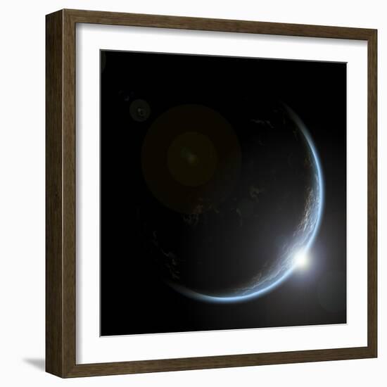 An Artist's Depiction of Sunrise over a Planet Viewed from Space-null-Framed Art Print