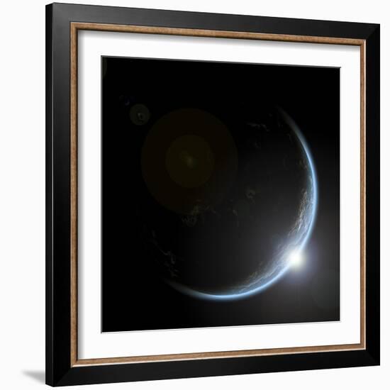 An Artist's Depiction of Sunrise over a Planet Viewed from Space-null-Framed Art Print