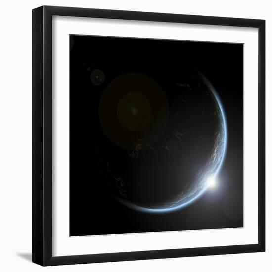 An Artist's Depiction of Sunrise over a Planet Viewed from Space-null-Framed Art Print