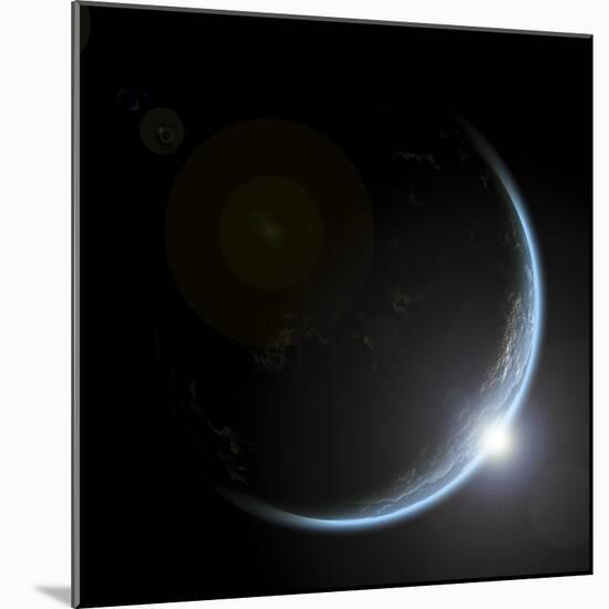 An Artist's Depiction of Sunrise over a Planet Viewed from Space-null-Mounted Art Print