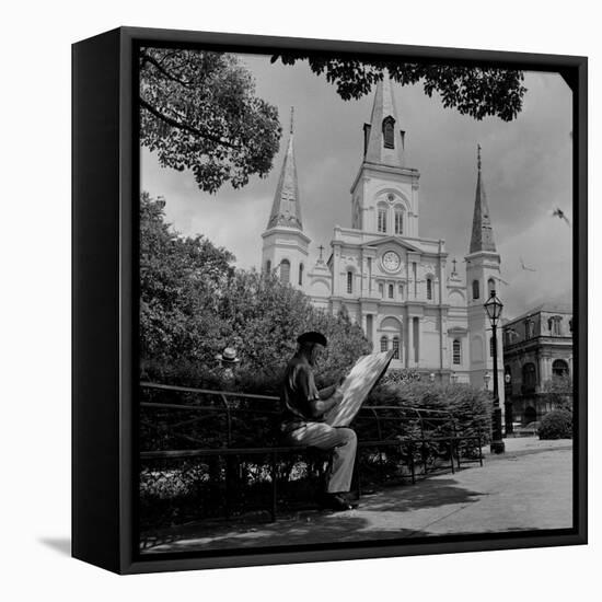 An Artist Sketches St. Louis Cathedral-null-Framed Premier Image Canvas