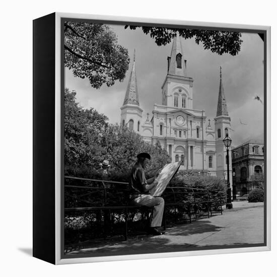 An Artist Sketches St. Louis Cathedral-null-Framed Premier Image Canvas
