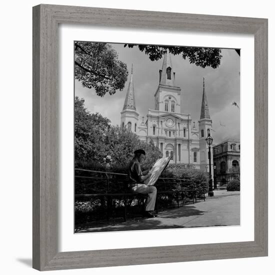 An Artist Sketches St. Louis Cathedral-null-Framed Photographic Print