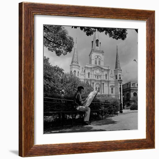 An Artist Sketches St. Louis Cathedral-null-Framed Photographic Print