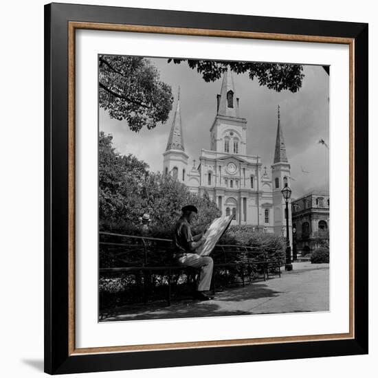 An Artist Sketches St. Louis Cathedral-null-Framed Photographic Print