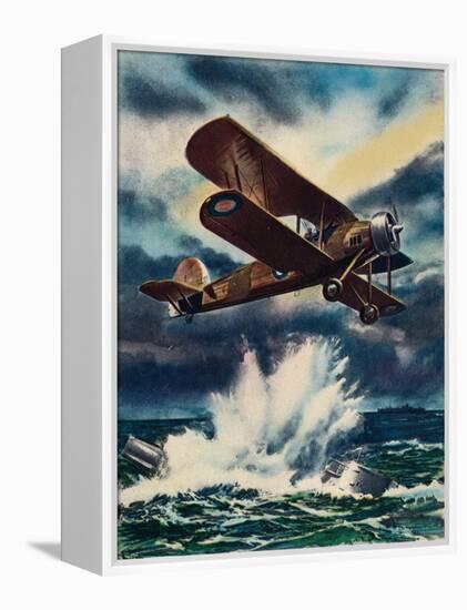 An Artists Impression of a Fairey Swordfish Sinking a U Boat in the North Sea, 1940-null-Framed Premier Image Canvas