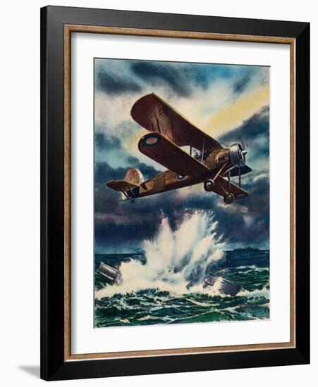 An Artists Impression of a Fairey Swordfish Sinking a U Boat in the North Sea, 1940-null-Framed Giclee Print