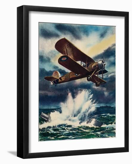 An Artists Impression of a Fairey Swordfish Sinking a U Boat in the North Sea, 1940-null-Framed Giclee Print