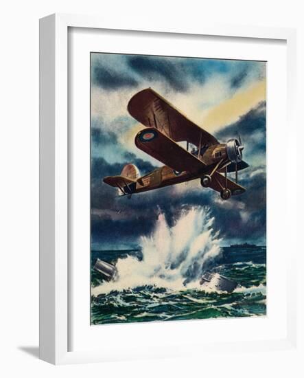 An Artists Impression of a Fairey Swordfish Sinking a U Boat in the North Sea, 1940-null-Framed Giclee Print