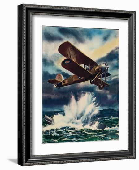 An Artists Impression of a Fairey Swordfish Sinking a U Boat in the North Sea, 1940-null-Framed Giclee Print