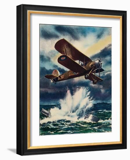 An Artists Impression of a Fairey Swordfish Sinking a U Boat in the North Sea, 1940-null-Framed Giclee Print