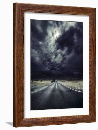 An Asphalt Road with Stormy Sky Above, Tuscany, Italy-null-Framed Photographic Print