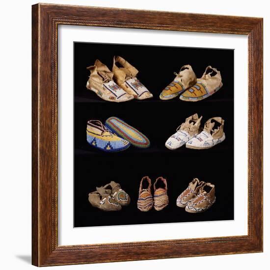 An Assortment of Arapaho, Crow, Western Sioux, Apache and Blackfeet Beaded Hide Moccasins-null-Framed Giclee Print