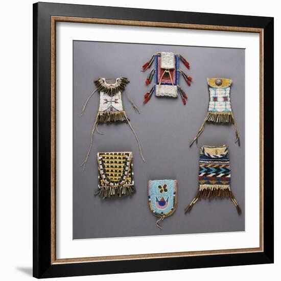 An Assortment of Kiowa, Sioux, Cheyenne, Crow, and Apache Beaded Hide Belt Pouches-null-Framed Giclee Print