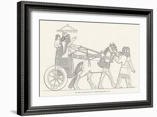 An Assyrian Ruler Rides in His Chariot Drawn by Two Horses with Two Grooms and Two Attendants-null-Framed Art Print