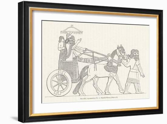 An Assyrian Ruler Rides in His Chariot Drawn by Two Horses with Two Grooms and Two Attendants-null-Framed Art Print