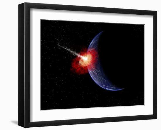 An Asteroid Hitting Planet Earth-Stocktrek Images-Framed Art Print