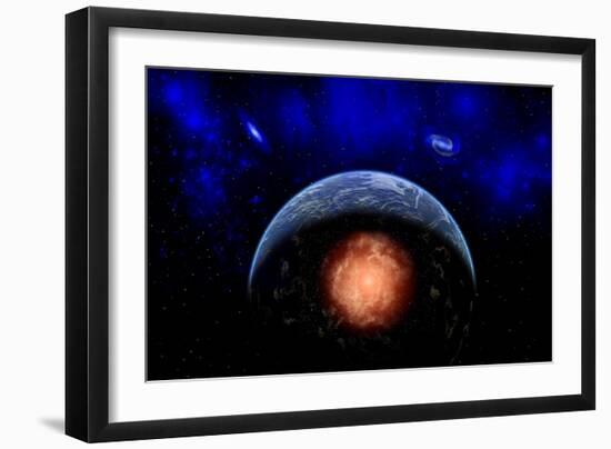 An Asteroid Impacting the Earth-null-Framed Art Print