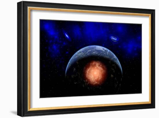 An Asteroid Impacting the Earth-null-Framed Art Print